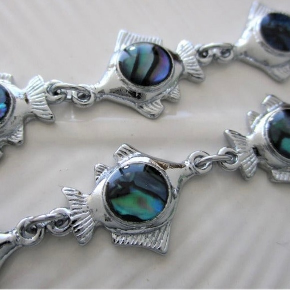 🆕 Blue Abalone Paua Shell Tropical Fish Charm Silver Tone Bracelet - Picture 5 of 8